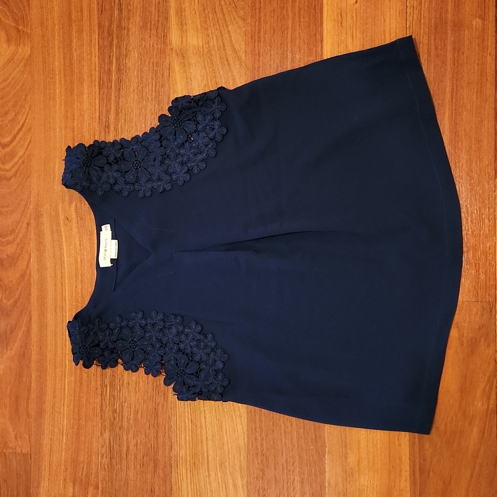 Girls Navy Blue Sleeveless Lace Appliqué Blouse from Mini Molly, Size 10-12